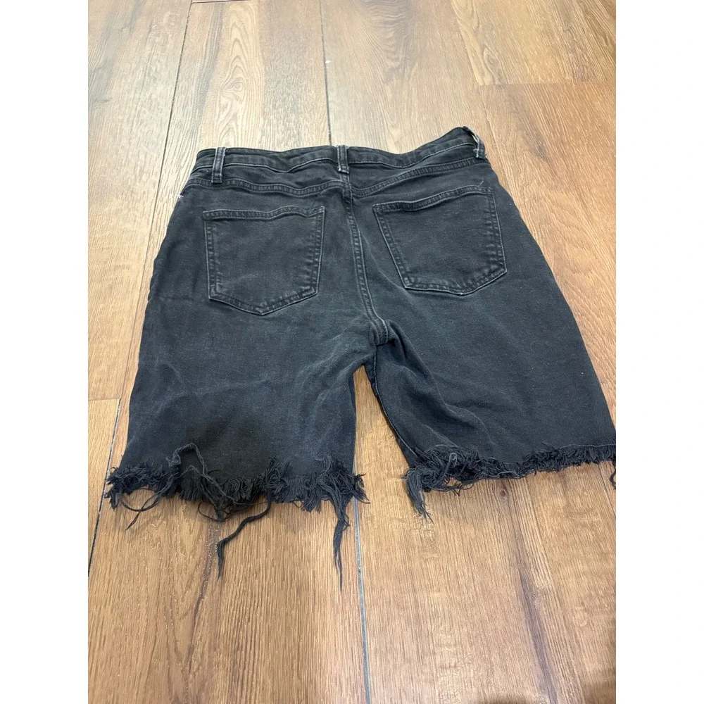Topshop Moto Women's W30 Black Denim Bermuda Shorts Raw Hem Distressed Y2K
